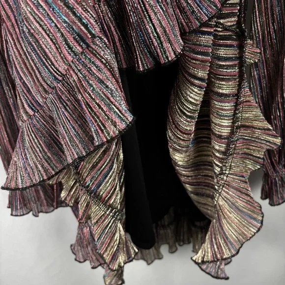 NWT O.P.T Women’s Metallic Striped Ruffle Long Sleeve Smock Neck Party Dress, XL - Picture 15 of 15